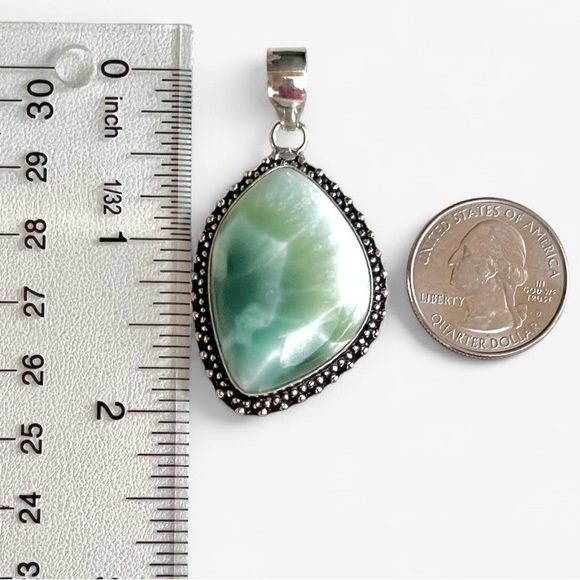 Natural Hemimorphite Larimar Gemstone Sterling Silver Pendant - Picture 7 of 9